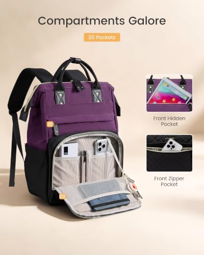 LOVEVOOK Laptop Backpack Women Quilted Teacher Nurse Work Backpack Purse - color: Purple Black, size: 17.3 inch-Cup