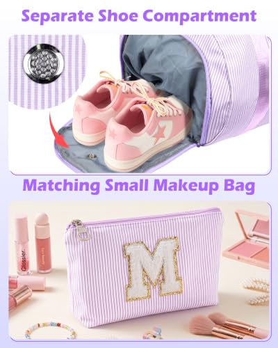 청소년, 여아용 여행용 더플 백, 오버나이트 더플백, 퍼플., C - color: 퍼플., style: C