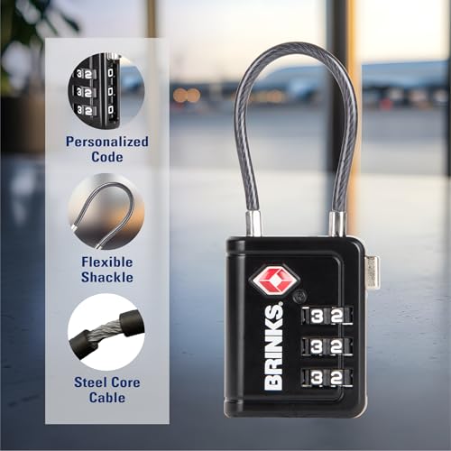 Brinks TSA Accepted Luggage Lock with 1.5" Long Cable Shackle, Black, 4Pack - color: Black, size: 1.5" Shackle