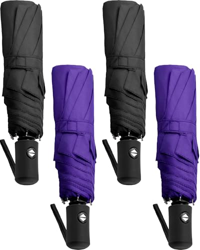 Yahenda 4 Pack Windproof Travel Umbrella Compact Automatic Folding Umbrellas for Rain Lightweight Portable Umbrella Gift for Men Women Backpack & Car Essentials - color: Purple, Black