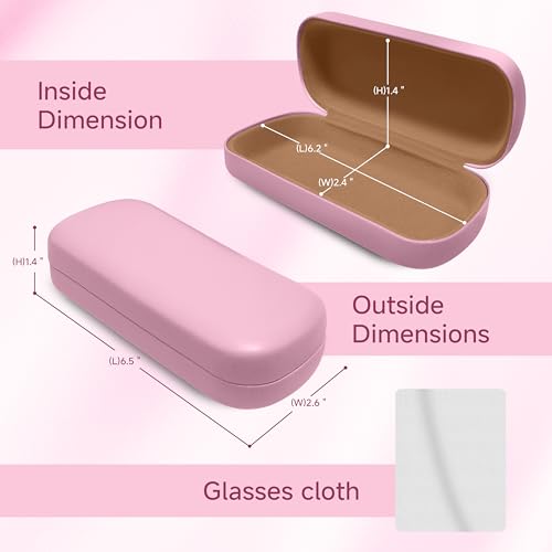 Glasses Case Large Hard Shell, PU Leather Protection for Eyeglasses Case - color: Pink