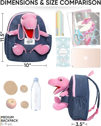 Naturally KIDS Toddler Backpack w. Plush Pink Dinosaur Toy, Gift 5-7 Medium - color: 02 Dinosaur Pink, size: Medium