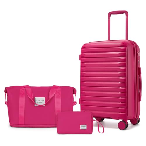 LARVENDER Luggage Sets 3 Piece, Carry On Luggage 20in Suitcase with Wheels - color: Beetroot Purple-20inch