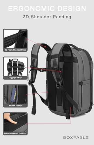 45L Travel Backpack with Vacuum Compression System Fits 16" Laptop | Expandable Carry On Backpack with Pump, Water Resistant, TSA Lock, Vacuum Backpack for Travel & Business - color: Gray B