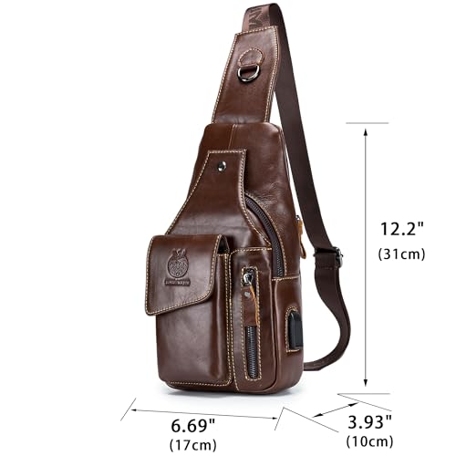 LUKZIJAES Genuine Leather Sling Bag for Men - color: #13-coffee
