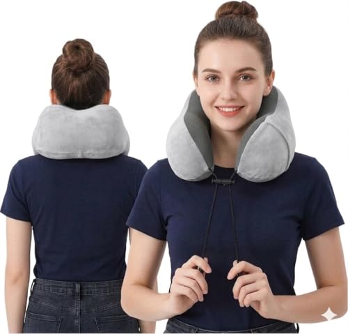 Airplane Travel Neck Pillow, 100% Memory Foam Ergonomic Neck Support, Airplanes Neck Pillow with Washable Cover Travel Essential for Flight & Office include Eye Mask, Earplugs & Carry Bag (Light Gray) - color: Light Gray