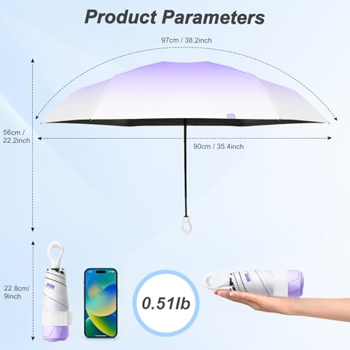 Gradient UV Umbrella UPF 50+, Mini Sun Parasol Foldable Compact Travel Size - color: 04.Purple