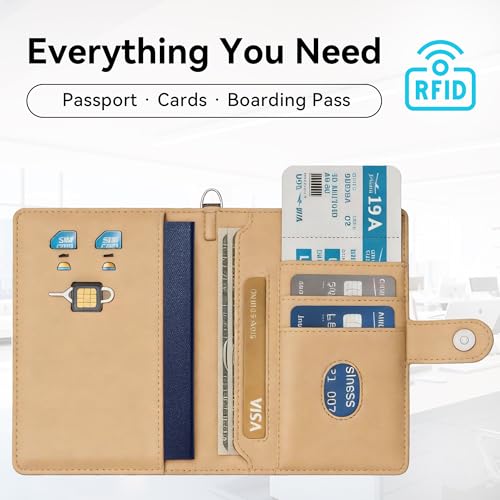 Trackable Passport Holder for Travel, RFID Blocking Wallet, Brown - color: Brown