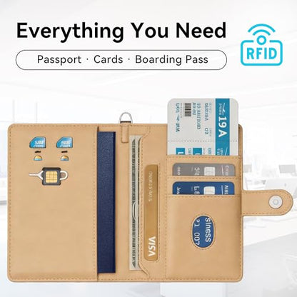 Trackable Passport Holder for Travel, RFID Blocking Wallet, Brown - color: Brown