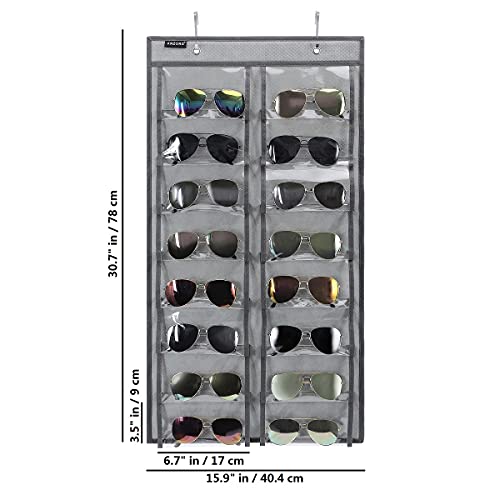 Over the Door Hanging Sunglasses Organizer Storage Sunglass Rack Holder Eyewear Display Case with 16 Clear Dust Proof Pockets (16 Pockets-Grey) - color: 16 Pockets-Grey