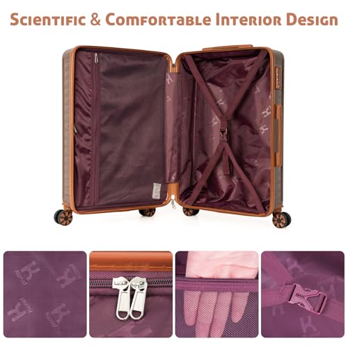 KUNEL Luggage Sets 5 Pcs suitcases with Wheels, 20/24/28Inch, Brown - color: Brown