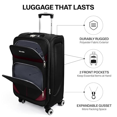24'' Luggage,Softside Suitcase,w/LOCK,Expandable 15% - color: Black-Burgundy, size: Checked-Medium 24-Inch