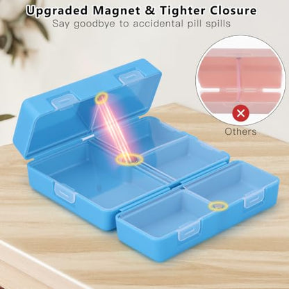 FYY Travel Pill Organizer, 7 Compartments Pill Box Medicine Case - Blue - color: Blue, size: Small (1 Piece)