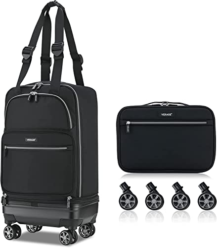 Verage Expandable Foldable Luggage Blue Suitcases Collapsible Rolling Travel Duffel Bag Lightweight Suit Case with Detachable Spinner Wheels - color: Black, size: Carry-On (21-Inch Expands into 24-Inch)