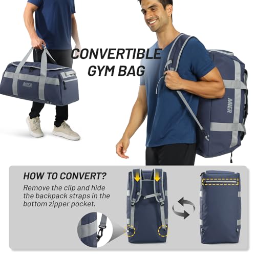 MIER Men's 60L Gym Duffle Bag Large Weekender Travel Duffel Backpack, Blue - color: Blue