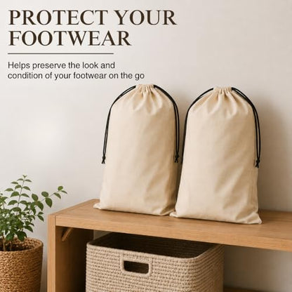Cotton Shoe Travel Bags with Drawstring, Pack of 3, 23"x19" inch - size: Large (23"×19")