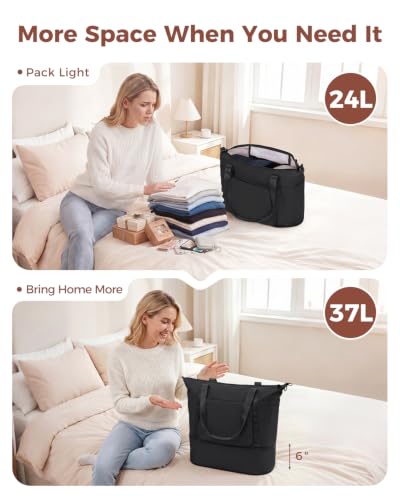 WANDF Foldable Expandable Personal Item Travel Bag for Women Carry On - color: Black