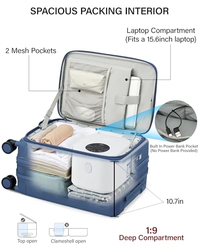 Hanke 20 Inch Expandable Carry On Luggage 22x14x9 Airline Approved - color: Interstellar Blue, size: Expandable 20 Inch