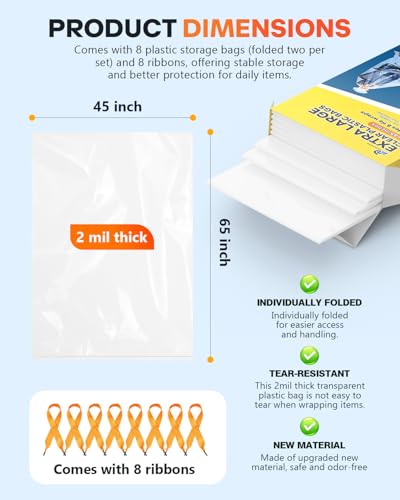 45x65 Inch Extra Large Clear Plastic Storage Bag for Luggage Cover, 8 Pack - size: XX-Large (45"x65")