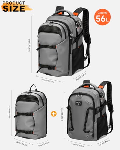 Laptop Backpack 40L With 15L Daypack For Work - color: Grey