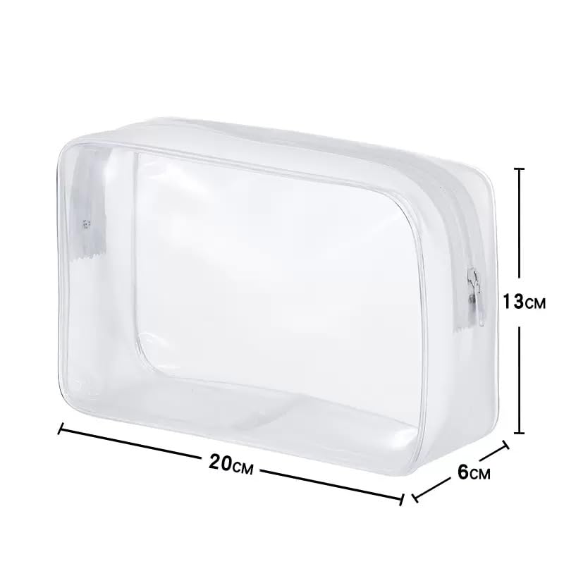 6 Pack Clear PVC Zippered Travel Cosmetic & Toiletry Organizer Bag Set for Makeup, Shower Essentials - White