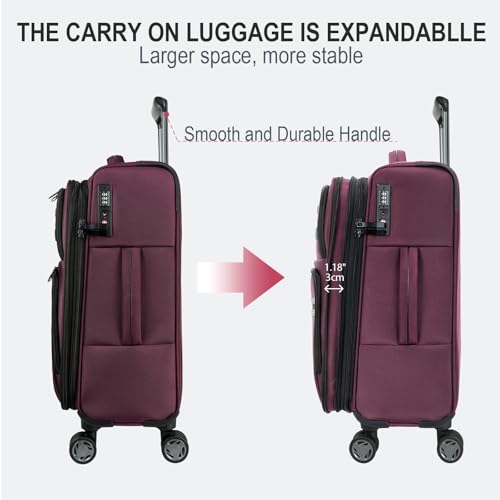 KROSER Softside Carry On Luggage 20 Inch, Suitcase Rolling Luggage - color: Burgundy-20, size: 20 inch