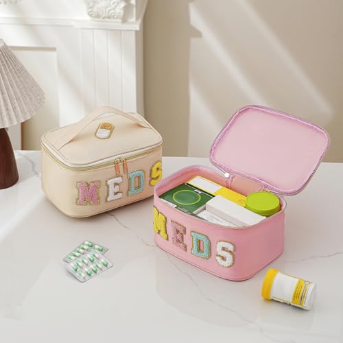 uekeboag Chenille Letter MEDS Nylon Makeup Bag(15Hot Pink) - color: 15Hot Pink