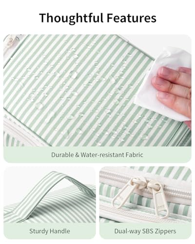 Narwey Hanging Travel Toiletry Bag for Women, Large Makeup Cosmetic Bag - color: B-Mint Green Stripe