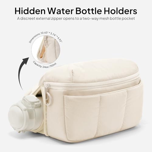 TOPEAST Waist Pack 3.5L Fanny Packs with Water Bottle Holder, Large Capacity Travel Belt Purse Anti-Theft RFID Blocking, Beige Fluffy Crossbody Sling Bag for Hiking Walking - color: Beige