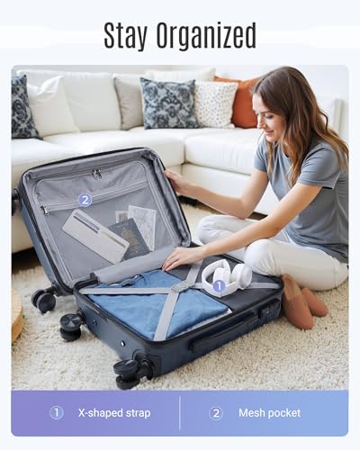 LIGHT FLIGHT Luggage Sets 3 Pcs Suitcase with Wheels,20"/24"/28",Black - color: Black