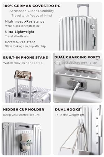 26-Inch Aluminum Frame Hardside Checked Luggage, White - color: White, size: 26 Inch Checked