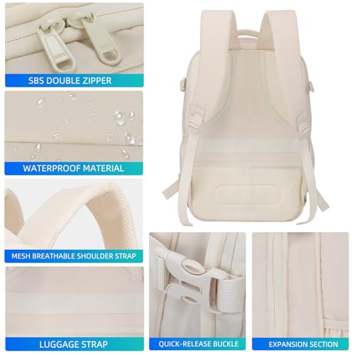 Vacuum Travel Backpack with Pump, Expandable, 17-Inch Laptop, White - color: White