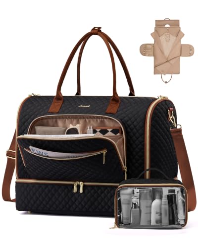 LOVEVOOK Convertible Travel Duffle Bag for Women, Garment Bag for Travel - color: Black-Brown