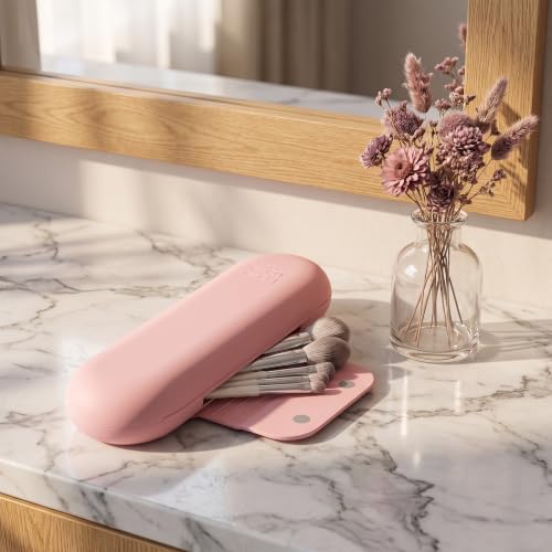 Silicone Makeup Brush Holder Travel Cosmetic Bag(Pink + Purple) - color: Pink + Purple