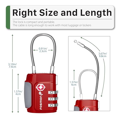 Fosmon TSA Approved Cable Luggage Locks, 3 Digit Combination, 2 Pack Red - style: 3 Digit red 2 pack