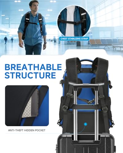 Laptop Backpack for Work, 40L College School Computer Bag with 15L Daypack - color: Blue