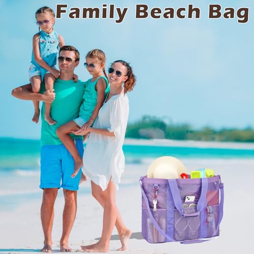 Fammart Large Mesh Beach Bag for Women, Oversized Beach tote Swim Pool Bag - color: Oversized, Purple, size: Extra-Large