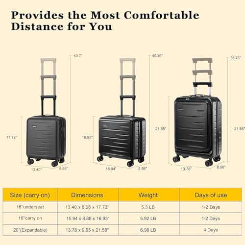 CENSIEN Expandable 16 Inch Underseat Carry On Luggage Airline Approved - color: Black, size: 16 Inch Underseat EXT