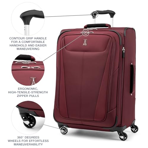 Travelpro Maxlite 5 Softside Checked Luggage Spinner, Red, 25-Inch - color: Burgundy, size: Checked-Medium 25-Inch