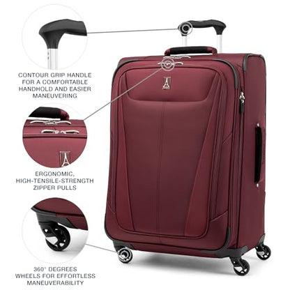 Travelpro Maxlite 5 Softside Checked Luggage Spinner, Red, 25-Inch - color: Burgundy, size: Checked-Medium 25-Inch
