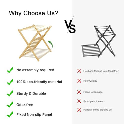 Fully Assembled Foldable Bamboo Luggage Rack for Guest Room - color: Natural, size: 2 Pack