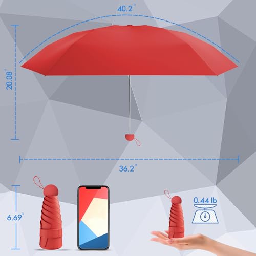 Mini Travel Umbrella, UPF 50+ Compact Fits in Purse - color: Carmine