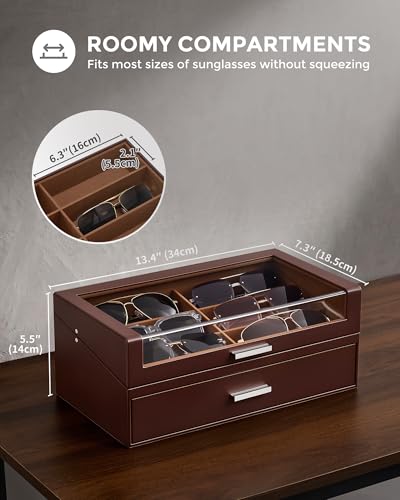 ProCase 12 Slots Sunglasses Box with L-Shaped Clear Lid -Espresso - color: Espresso, size: Medium