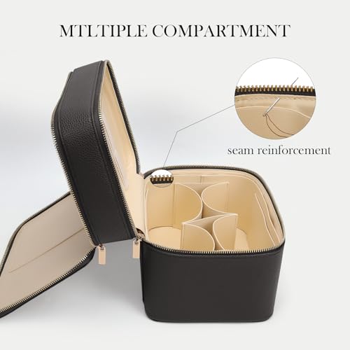 HiTotes Large Makeup Bag Duo Vanity Case for Women Leather Makeup Case Travel Toiletry Bag Portable Double Layer Cosmetic Bag - color: Black