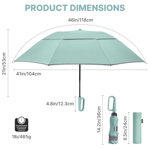 G4Free 46inch Ring Buckle Umbrella, Inverted Design with Carabiner Handle - color: Green