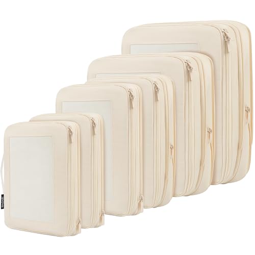 BAGAIL 4 Set/6 Set/8 Set Compression Packing Cubes Travel Accessories Expandable Packing Organizers (Square Mesh, 06-Beige) - color: 06-Beige, style: Square Mesh