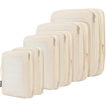 BAGAIL 4 Set/6 Set/8 Set Compression Packing Cubes Travel Accessories Expandable Packing Organizers (Square Mesh, 06-Beige) - color: 06-Beige, style: Square Mesh