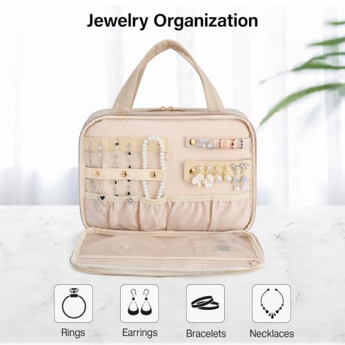 Hanke Hanging Travel Toiletry Bag with Jewelry Organizer, Apricot - color: Apricot