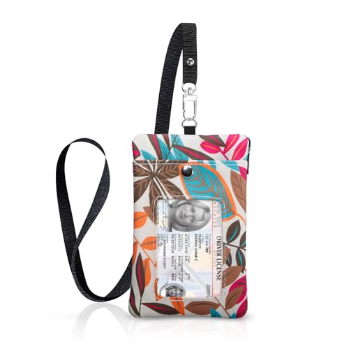 Small Lanyard Wallet with ID Window Minimalist Nylon Zipper Lanyard Pouch - color: Leaf