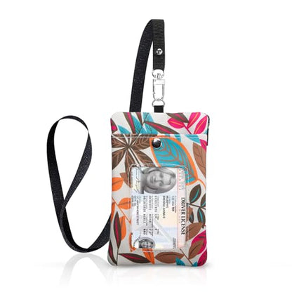 Small Lanyard Wallet with ID Window Minimalist Nylon Zipper Lanyard Pouch - color: Leaf